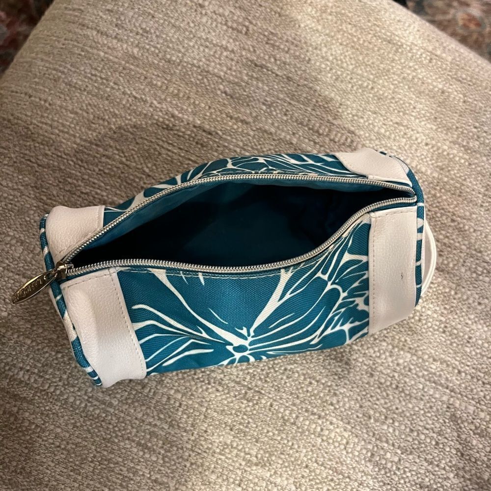 Lancôme cosmetics bag teal and white
